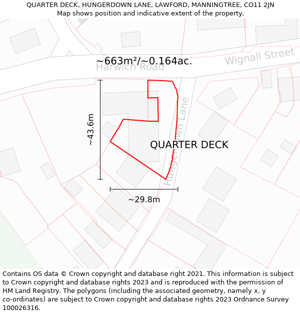 QUARTER DECK, HUNGERDOWN LANE, LAWFORD, MANNINGTREE, CO11 2JN: Plot and title map