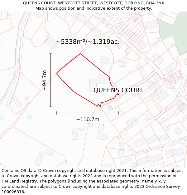 QUEENS COURT, WESTCOTT STREET, WESTCOTT, DORKING, RH4 3NX: Plot and title map