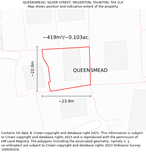 QUEENSMEAD, SILVER STREET, MILVERTON, TAUNTON, TA4 1LA: Plot and title map