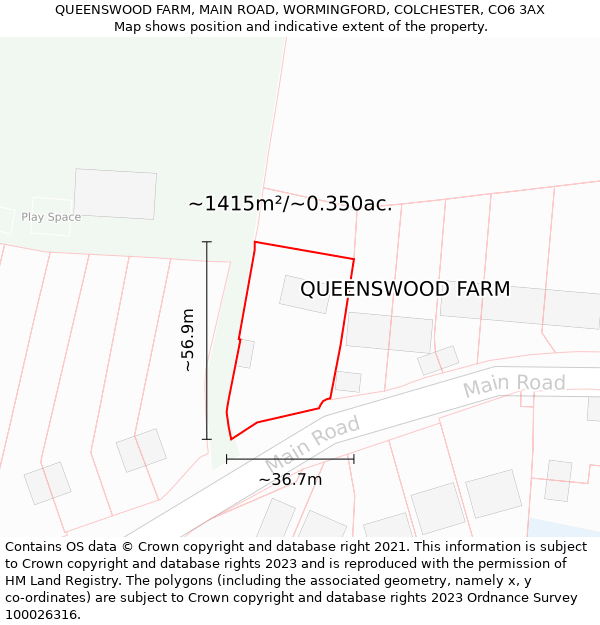 QUEENSWOOD FARM, MAIN ROAD, WORMINGFORD, COLCHESTER, CO6 3AX: Plot and title map