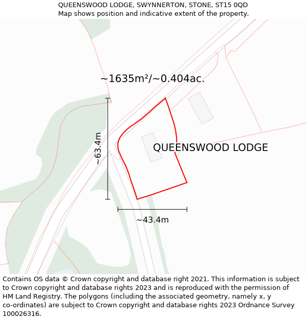QUEENSWOOD LODGE, SWYNNERTON, STONE, ST15 0QD: Plot and title map