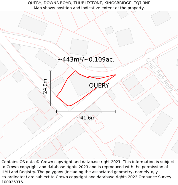 QUERY, DOWNS ROAD, THURLESTONE, KINGSBRIDGE, TQ7 3NF: Plot and title map