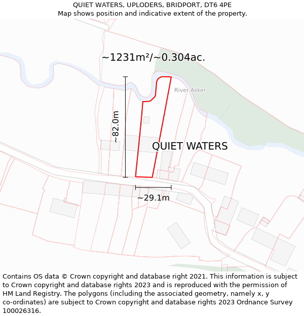 QUIET WATERS, UPLODERS, BRIDPORT, DT6 4PE: Plot and title map