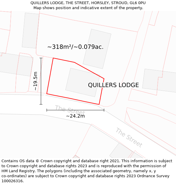 QUILLERS LODGE, THE STREET, HORSLEY, STROUD, GL6 0PU: Plot and title map