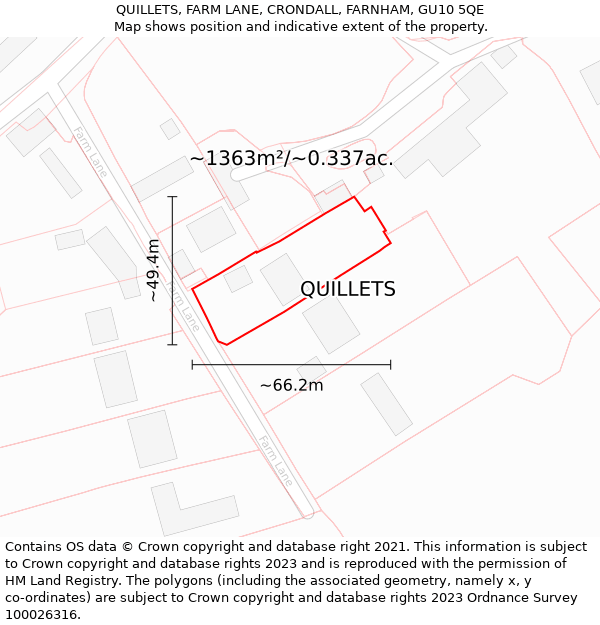 QUILLETS, FARM LANE, CRONDALL, FARNHAM, GU10 5QE: Plot and title map