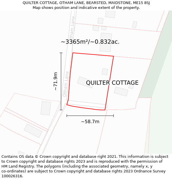 QUILTER COTTAGE, OTHAM LANE, BEARSTED, MAIDSTONE, ME15 8SJ: Plot and title map