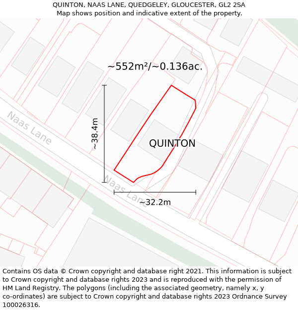 QUINTON, NAAS LANE, QUEDGELEY, GLOUCESTER, GL2 2SA: Plot and title map