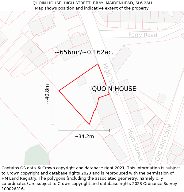 QUOIN HOUSE, HIGH STREET, BRAY, MAIDENHEAD, SL6 2AH: Plot and title map
