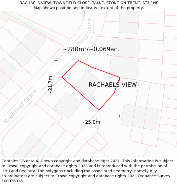 RACHAELS VIEW, TOWNFIELD CLOSE, TALKE, STOKE-ON-TRENT, ST7 1NF: Plot and title map