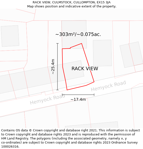 RACK VIEW, CULMSTOCK, CULLOMPTON, EX15 3JA: Plot and title map