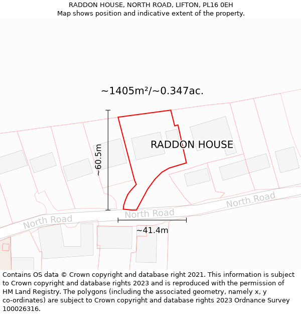 RADDON HOUSE, NORTH ROAD, LIFTON, PL16 0EH: Plot and title map