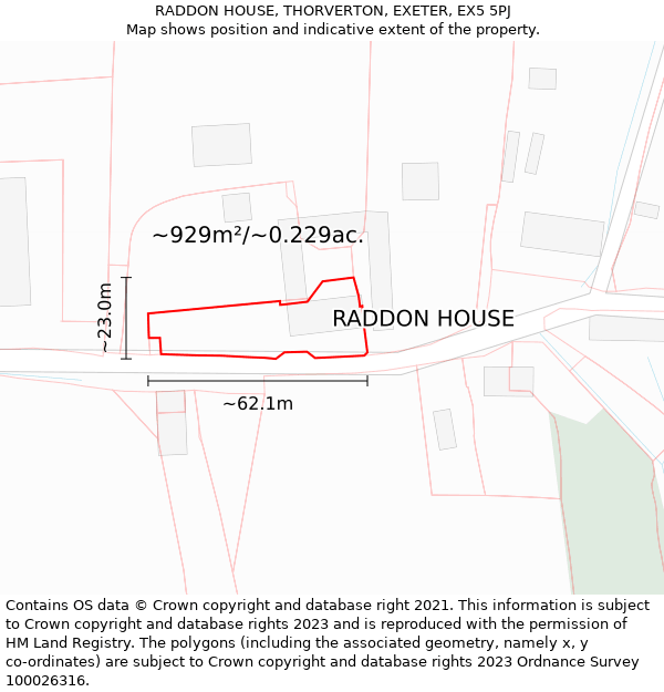 RADDON HOUSE, THORVERTON, EXETER, EX5 5PJ: Plot and title map