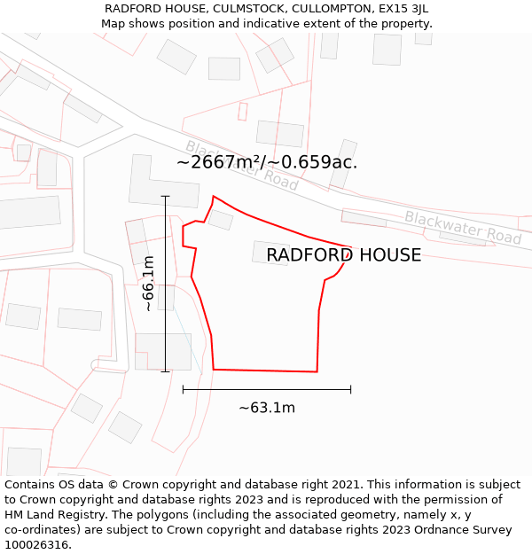 RADFORD HOUSE, CULMSTOCK, CULLOMPTON, EX15 3JL: Plot and title map