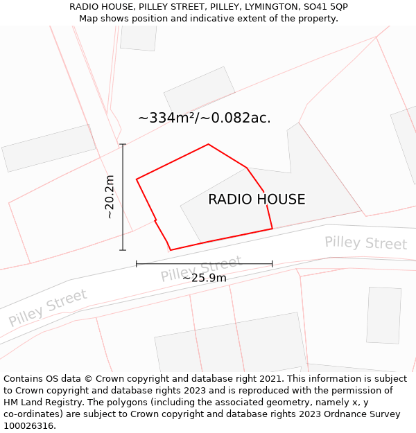 RADIO HOUSE, PILLEY STREET, PILLEY, LYMINGTON, SO41 5QP: Plot and title map