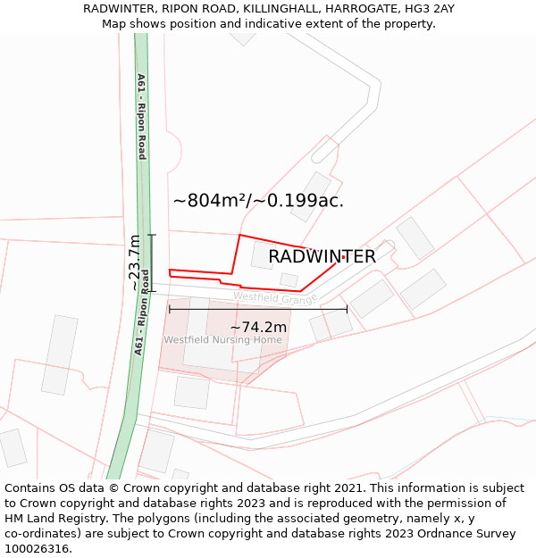 RADWINTER, RIPON ROAD, KILLINGHALL, HARROGATE, HG3 2AY: Plot and title map