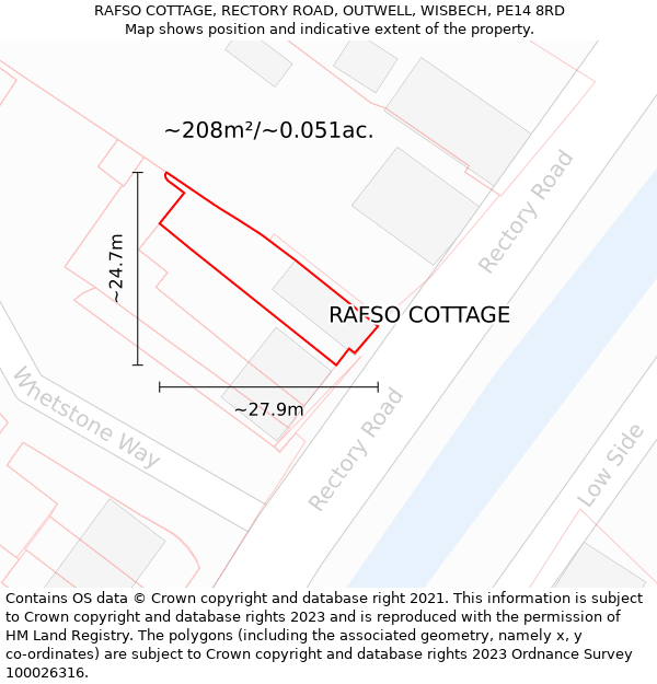 RAFSO COTTAGE, RECTORY ROAD, OUTWELL, WISBECH, PE14 8RD: Plot and title map