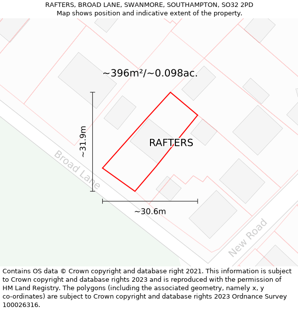 RAFTERS, BROAD LANE, SWANMORE, SOUTHAMPTON, SO32 2PD: Plot and title map