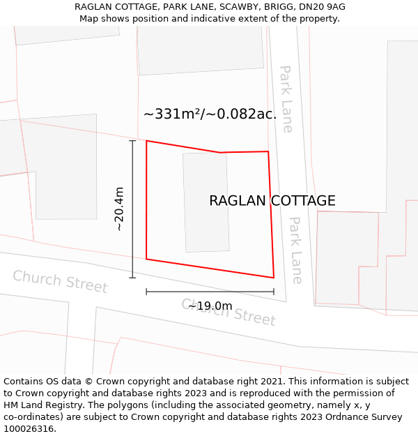 RAGLAN COTTAGE, PARK LANE, SCAWBY, BRIGG, DN20 9AG: Plot and title map