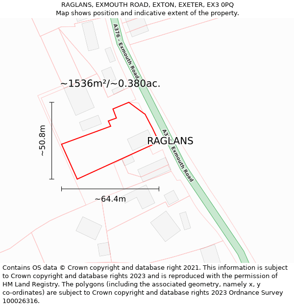 RAGLANS, EXMOUTH ROAD, EXTON, EXETER, EX3 0PQ: Plot and title map