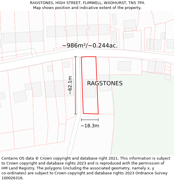 RAGSTONES, HIGH STREET, FLIMWELL, WADHURST, TN5 7PA: Plot and title map