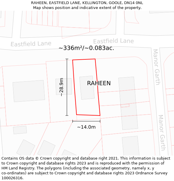 RAHEEN, EASTFIELD LANE, KELLINGTON, GOOLE, DN14 0NL: Plot and title map