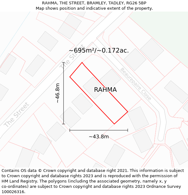 RAHMA, THE STREET, BRAMLEY, TADLEY, RG26 5BP: Plot and title map