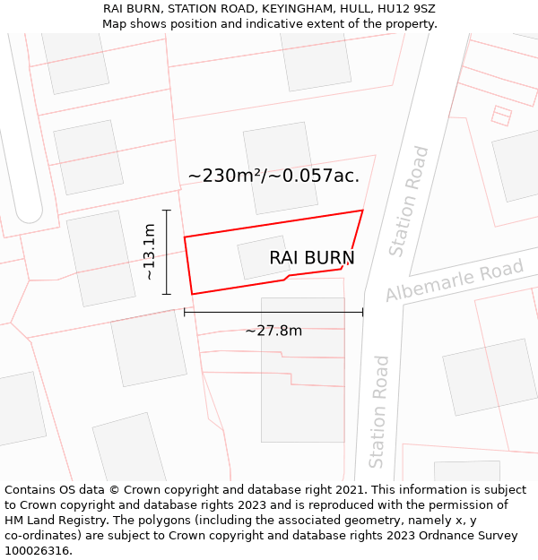 RAI BURN, STATION ROAD, KEYINGHAM, HULL, HU12 9SZ: Plot and title map