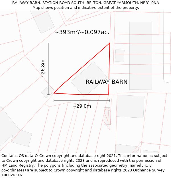 RAILWAY BARN, STATION ROAD SOUTH, BELTON, GREAT YARMOUTH, NR31 9NA: Plot and title map