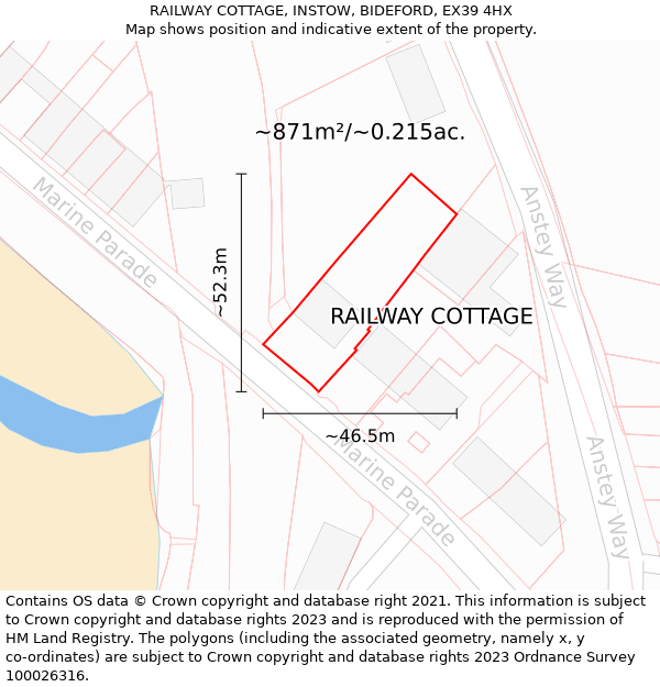 RAILWAY COTTAGE, INSTOW, BIDEFORD, EX39 4HX: Plot and title map