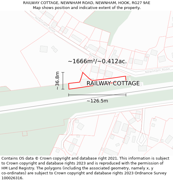 RAILWAY COTTAGE, NEWNHAM ROAD, NEWNHAM, HOOK, RG27 9AE: Plot and title map