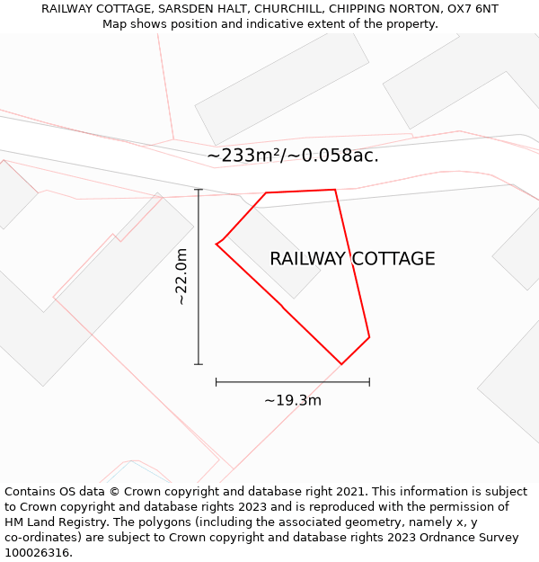 RAILWAY COTTAGE, SARSDEN HALT, CHURCHILL, CHIPPING NORTON, OX7 6NT: Plot and title map