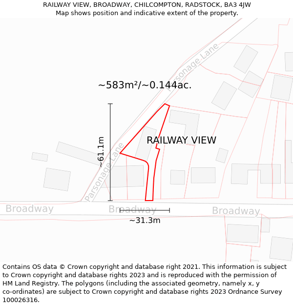 RAILWAY VIEW, BROADWAY, CHILCOMPTON, RADSTOCK, BA3 4JW: Plot and title map