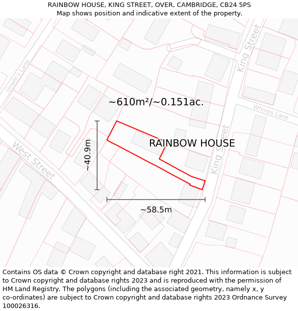 RAINBOW HOUSE, KING STREET, OVER, CAMBRIDGE, CB24 5PS: Plot and title map