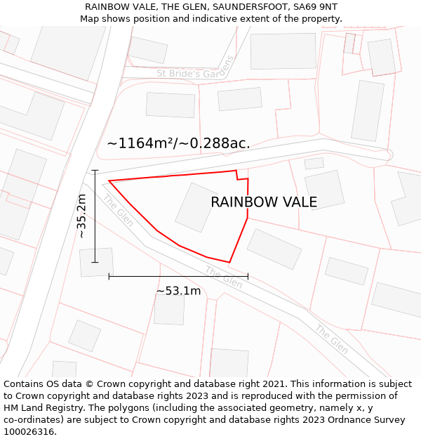 RAINBOW VALE, THE GLEN, SAUNDERSFOOT, SA69 9NT: Plot and title map