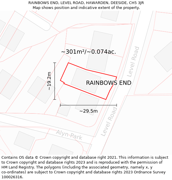 RAINBOWS END, LEVEL ROAD, HAWARDEN, DEESIDE, CH5 3JR: Plot and title map