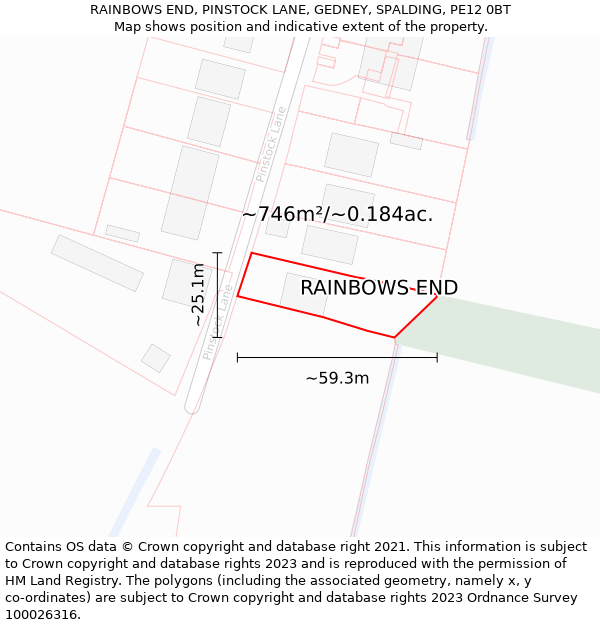 RAINBOWS END, PINSTOCK LANE, GEDNEY, SPALDING, PE12 0BT: Plot and title map