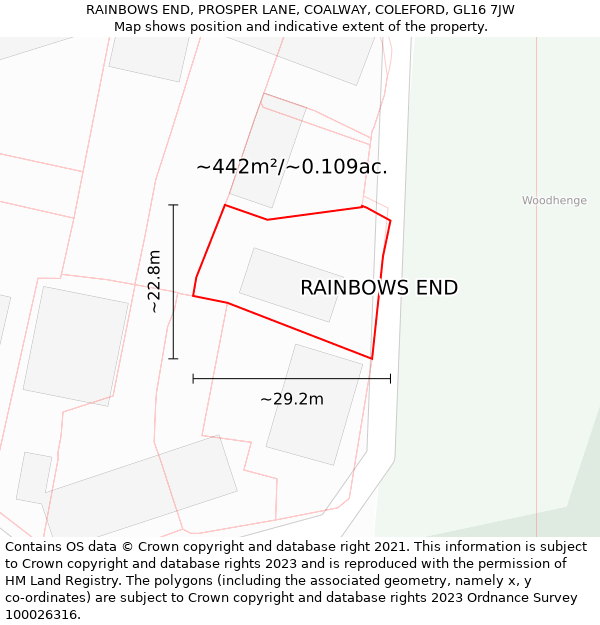 RAINBOWS END, PROSPER LANE, COALWAY, COLEFORD, GL16 7JW: Plot and title map