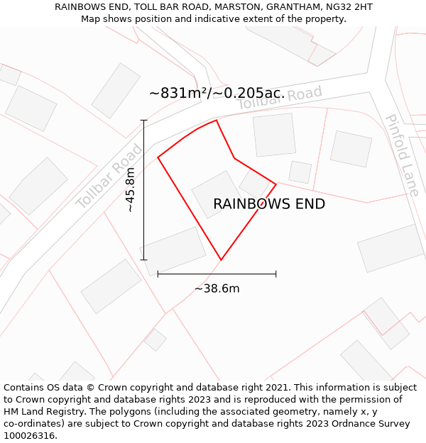 RAINBOWS END, TOLL BAR ROAD, MARSTON, GRANTHAM, NG32 2HT: Plot and title map