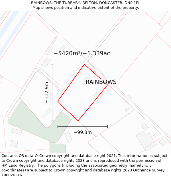 RAINBOWS, THE TURBARY, BELTON, DONCASTER, DN9 1PL: Plot and title map