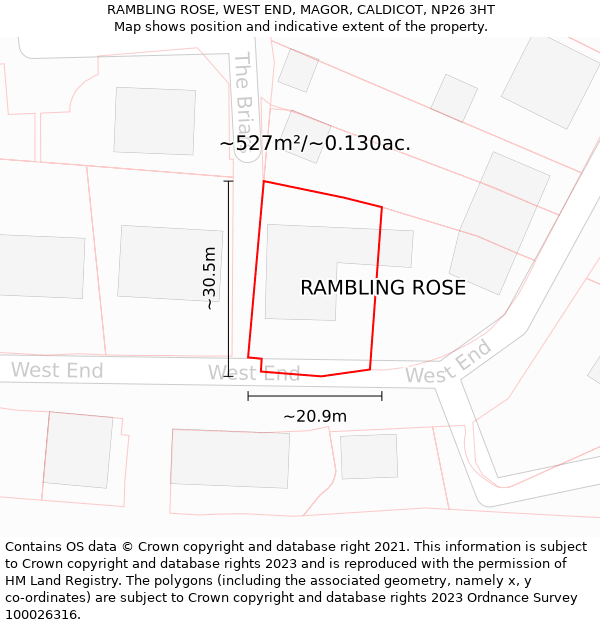 RAMBLING ROSE, WEST END, MAGOR, CALDICOT, NP26 3HT: Plot and title map