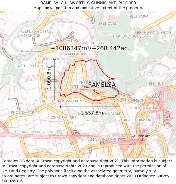 RAMELSA, CHILSWORTHY, GUNNISLAKE, PL18 9PB: Plot and title map