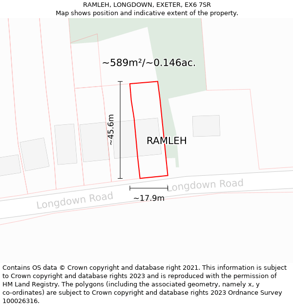 RAMLEH, LONGDOWN, EXETER, EX6 7SR: Plot and title map