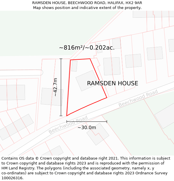RAMSDEN HOUSE, BEECHWOOD ROAD, HALIFAX, HX2 9AR: Plot and title map