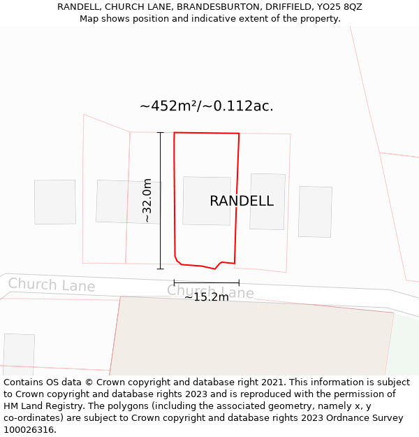 RANDELL, CHURCH LANE, BRANDESBURTON, DRIFFIELD, YO25 8QZ: Plot and title map