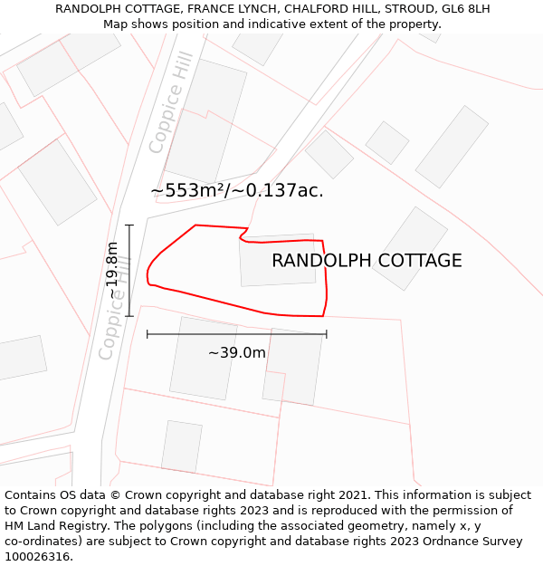 RANDOLPH COTTAGE, FRANCE LYNCH, CHALFORD HILL, STROUD, GL6 8LH: Plot and title map