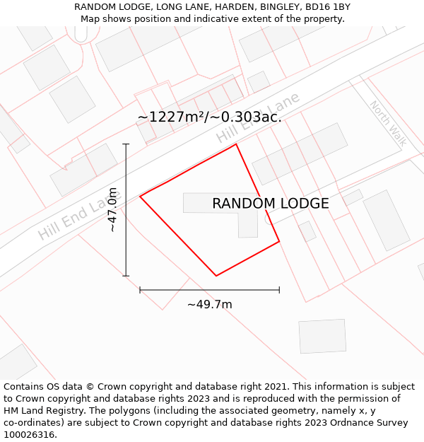 RANDOM LODGE, LONG LANE, HARDEN, BINGLEY, BD16 1BY: Plot and title map