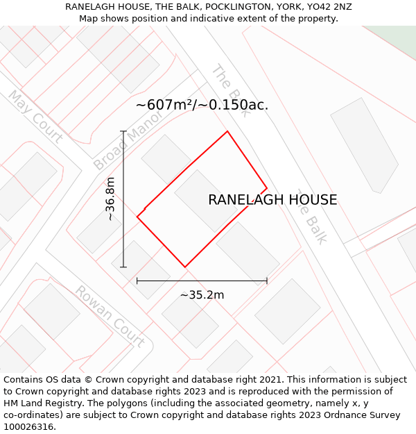 RANELAGH HOUSE, THE BALK, POCKLINGTON, YORK, YO42 2NZ: Plot and title map
