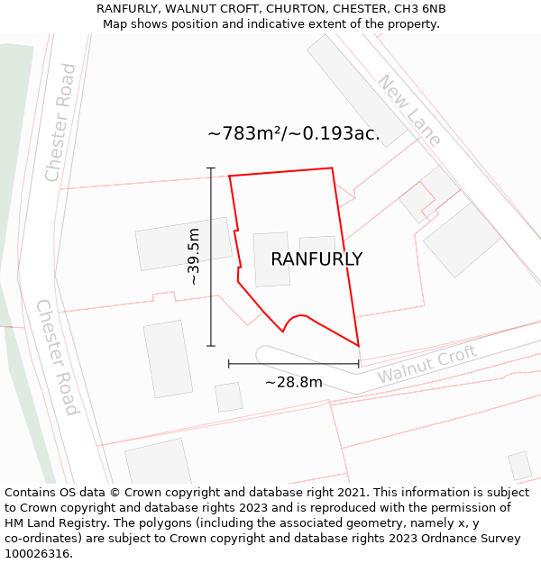 RANFURLY, WALNUT CROFT, CHURTON, CHESTER, CH3 6NB: Plot and title map