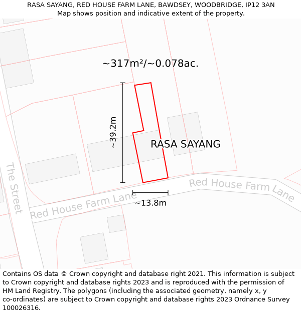 RASA SAYANG, RED HOUSE FARM LANE, BAWDSEY, WOODBRIDGE, IP12 3AN: Plot and title map