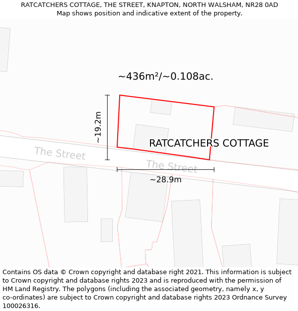 RATCATCHERS COTTAGE, THE STREET, KNAPTON, NORTH WALSHAM, NR28 0AD: Plot and title map